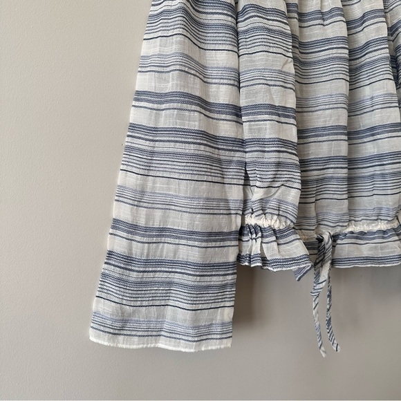 THEORY-STRIPE Silk Blend Off Shoulder Bell Sleeve Blouse (Size:Small) - Picture 7 of 13